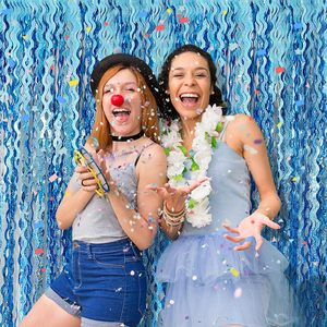 Iridescent Party Streamers Backdrop,Holographic Tinsel Foil Fringe Curtain for <strong>Mermaid</strong>/Frozen/Sea/Euphoria Party Decorations - Product Image 3