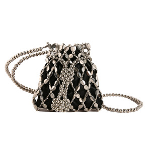 2 Sizes <strong>Sparkling</strong> Silver Acrylic Beaded Bucket <strong>Bag</strong> Women's Handmade Metal Mesh Crossbody Purse Mini Evening <strong>Bag</strong> with Chain Strap - Product Image 6