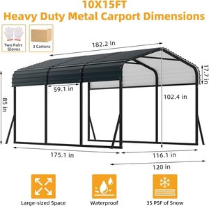Abri de voiture en métal, 10x15 pieds, auvent de <span class=keywords><strong>carport</strong></span> extérieur, abri de voiture de garage robuste, protection contre le soleil pour SUV, camion, bateaux - Product Image 2