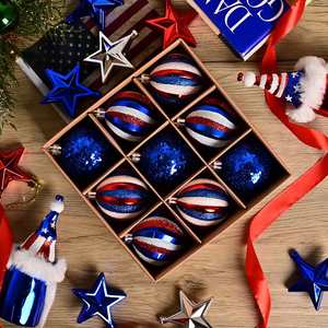 Boules décoratives suspendues personnalisées XM0122D, faites à la main, en plastique moderne, 2 couleurs, pour la fête de l'Indépendance et Noël, directement de l'usine - Product Image 3