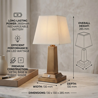 Lampes de table sans fil rechargeables en laiton avec abat-jour en tissu, pour mariage, restaurant, hôtel, avec chargeur