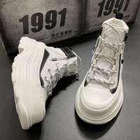 Chaussures pour hommes en cuir véritable noir et blanc, à lacets, respirantes, avec embout anti-collision, semelle épaisse rehaussante, confortables pour la marche urbaine