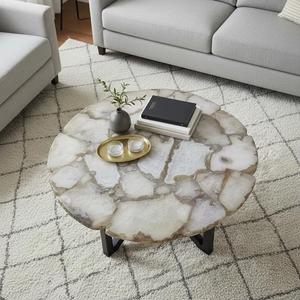 Plateau de table basse en agate personnalisé, surface en pierre précieuse naturelle polie, forme ronde, pour la décoration de salon de luxe, vente en gros - Product Image 3