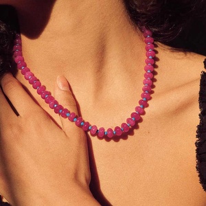 Collar de Cuentas de Cristal de Color Pitaya con Diseño de Nicho de Moda, Collar de Cuentas de Turquesa Azul Lago de Piedra Natural para Mujer - Product Image 4