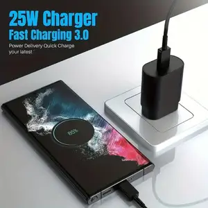 6FT USB C Wall Charger 25Wปลั๊กSuperชาร์จประเภทC Travel Fastชาร์จอะแดปเตอร์สําหรับSamsung Galaxy S24 S23 โทรศัพท์Charger