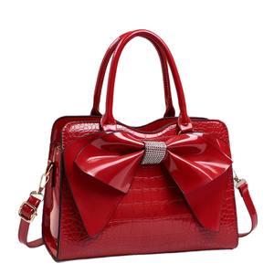 Ensemble de 2 pièces Sac à main en cuir PU brillant avec nœud Sac fourre-tout pour femmes Grand sac à bandoulière 2 en 1 Cadeau pour dame - Product Image 6