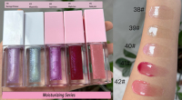 Huile pour les lèvres transparente végétalienne en vrac de base 50ml en 1 sachet d'huile pour les lèvres rose pailletée parfumée aux fruits hydratante
