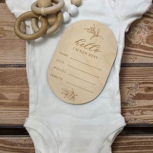 Plaque ovale moderne en copeaux de bois DIY pour naissance de bébé, joli panneau d'annonce de naissance avec décoration artisanale folklorique pour cadeau d'entreprise - Product Image 2