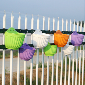 ABS Plastic Glazed Finish Hanging Flower Plant Pots Half Round Plant Holders with S <strong>Hooks</strong> for Fence Balcony or Rails - Product Image 4
