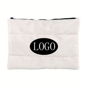Winter Custom Logo Down Cotton Nylon Soft Light Weight Puffer Puffy Fluffy Quilted Makeup Cosmetic Bag Travel Make up Pouch - Product Image 5