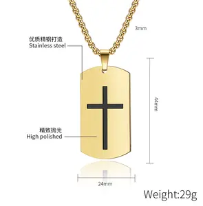 Manufacturer Wholesale Stainless Steel Cross Hang Tag Necklace Basical Style Engraved Cross Pendant