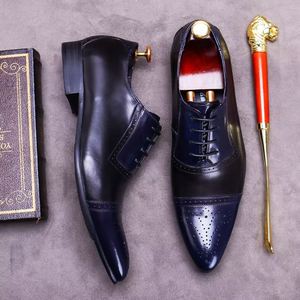 Luxury Wedding Men's <b>Pointed</b> Toe Lace-Up Formal Shoes Bridegroom Business Suit Anti-Slip Breathable Lightweight Patchwork - Product Image 4