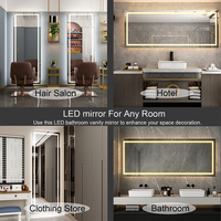 Miroir lumineux LED mural intelligent anti-buée argenté avec écran tactile pour salle de bain, hôtel, salon, décoration