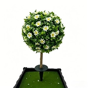 Sphère florale ronde et vive en forme de tournesol avec base de piquet solide pour la décoration des bords de jardin, de pelouse, de cour de style campagnard ou extérieur. - Product Image 1