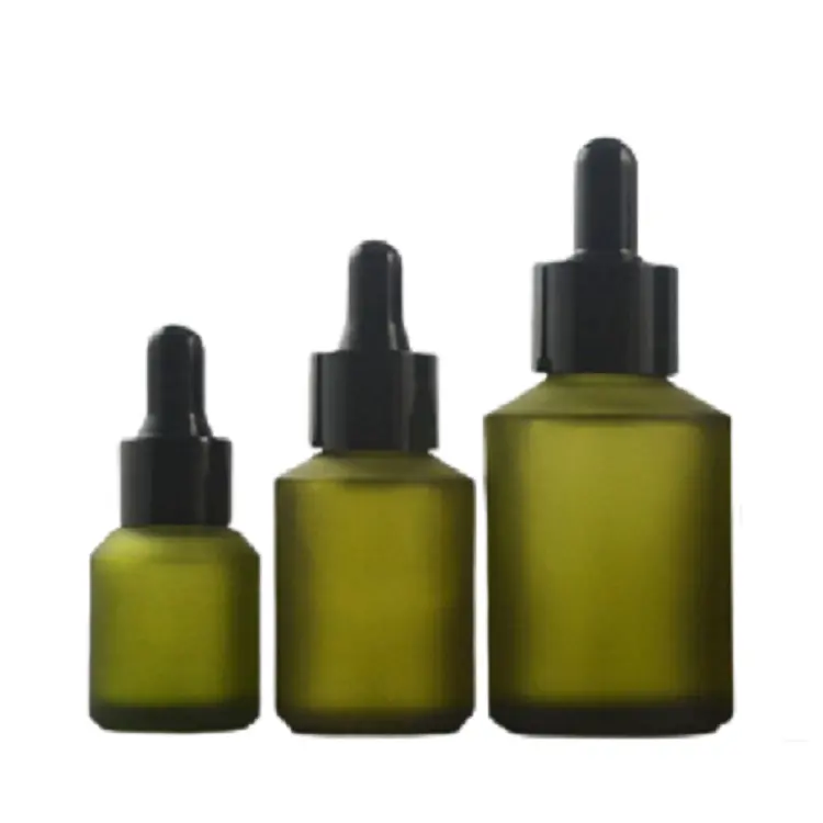 Botella vacía de vidrio con gotero para aceite esencial, frasco de vidrio esmerilado verde oliva de alta calidad, 15ML, 30ML, 60ML