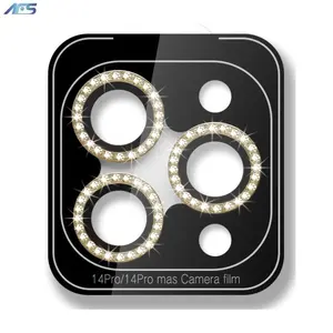 Protetor de vidro para lentes de câmera, anel de metal 3D brilhante diamante AFS, para iPhone 11 12 13 14 15 plus pro max mini