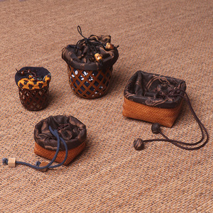July 7th Handmade <b>Bamboo</b> Woven Tea Pouch Round 1-3L Traditional Style Portable Travel Tea Storage Bag - Product Image 1