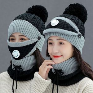 <span class=keywords><strong>Ensemble</strong></span> Chapeau, Écharpe et Masque d'Hiver Tendance pour Femmes et Filles – Bonnets Chauds, Écharpes à Pompons, Bonnets Tricotés - Product Image 3