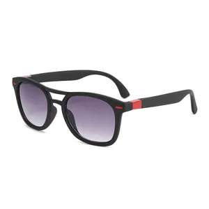 2024 Hot Selling Fashion Black Retro Sunglasses Custom Stylish Double Bridge Glasses Square Kids Sunglasses