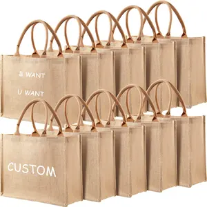 Custom Jute Bag With Handles Reusable Burlap Tote Carrier Various Shopping Bag For Women Kid DIY Party