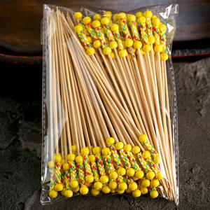 Piques à fruits à double perle, ciseaux jetables, bambou coloré, créatif, usage domestique et commercial, brochettes de 12 cm - Product Image 1