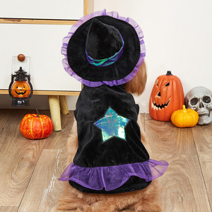 Costume de sorcière d'Halloween pour chats et chiens, noir et violet, taille SML, tenue de transformation pour animaux de compagnie, vêtements de fête d'Halloween - Product Image 3