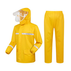 Imperméable en pvc avec logo personnalisé, manteau de pluie jaune résistant à l'eau pour adultes, ensemble de manteaux de pluie longs en polyester pour hommes - Product Image 1