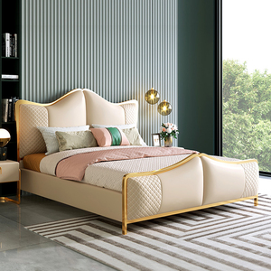 Modern Light Luxus Schlafzimmer möbel Lagerung Leder <span class=keywords><strong>Queen</strong></span> Bett rahmen King Size Up-Holster Bett Doppelbetten - Product Image 2