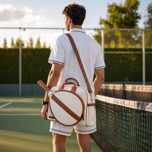 <span class=keywords><strong>Sac</strong></span> <span class=keywords><strong>de</strong></span> padel vintage léger en toile et cuir microfibre, <span class=keywords><strong>sac</strong></span> <span class=keywords><strong>de</strong></span> raquette personnalisé - Product Image 3