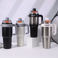 Gobelet isotherme en acier inoxydable de 40 oz avec revêtement céramique, double paroi sous vide, avec poignée et couvercle à paille, compatible porte-gobelet de voiture