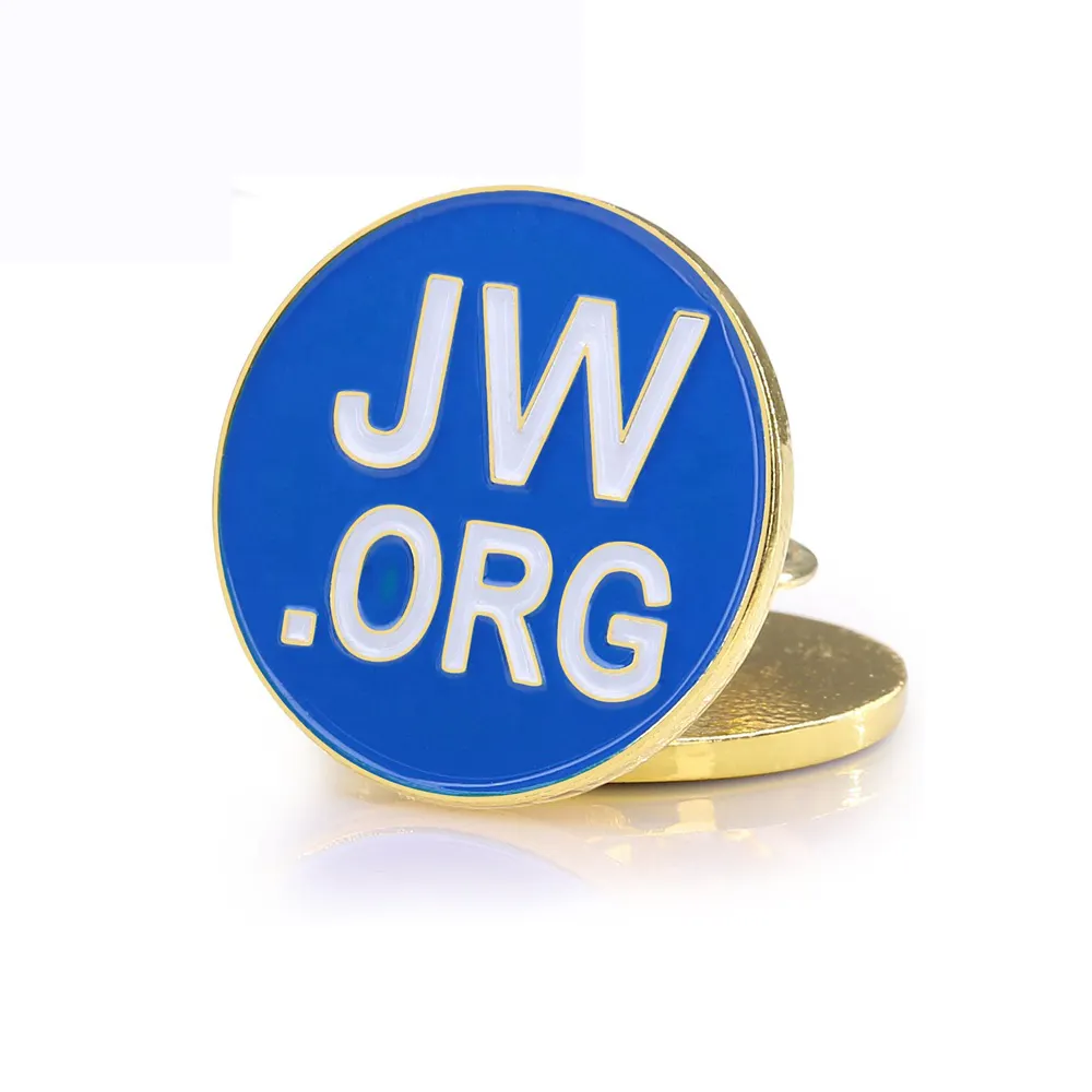 Pinos de lapela de metal da forma redonda jw. organização, dourados, esmalte duro