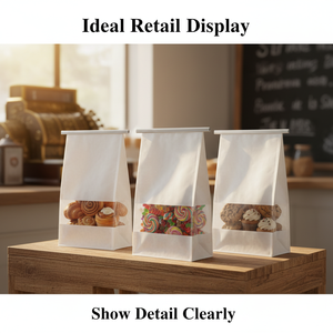 Bolsa de papel kraft blanca con ventana transparente grande, a prueba de humedad, sellada, para panadería, galletas, tostadas, pan, empaque de calidad alimentaria. - Product Image 4