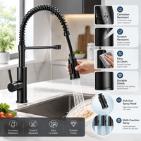 Robinet de cuisine commercial noir mat avec douchette extractible, mitigeur monocommande pour évier, montage sur plan pour maison et restaurant