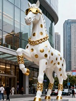 Sculpture de cheval réaliste et élégante en fibre de verre et résine pour parc d'attractions et magasin à thème