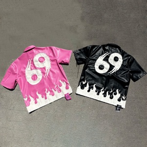 OEM Custom High Quality Distressed Applique Embroidery Pu Leather Zip up Jacket T Shirt for <b>Men</b> - Product Image 2