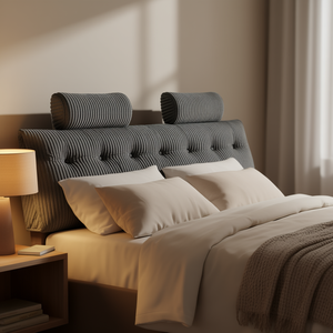 Cuscino per testiera letto King Size in flanella grigia con 2 poggiatesta, lavabile, per leggere e lavorare - Product Image 2