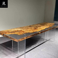 Table de bureau moderne italienne créative en résine époxy, plateau en bois massif, table à manger ondulée