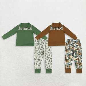 Conjunto de ropa verde para bebés y niños, jersey de manga larga con cremallera, pantalones deportivos con bolsillos y diseño de patos - Product Image 1