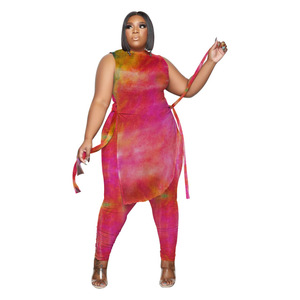 <span class=keywords><strong>Ropa</strong></span> informal de talla grande para mujer, trajes de dos piezas sin mangas de cuello redondo, Tops cortos de vendaje, conjuntos de pantalones, Commute urbano - Product Image 5