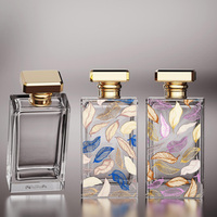 Flacon de parfum en verre de luxe, élégant, personnalisé et unique, à fond épais et carré, vide, 50ml 100ml, avec bouchon à vis et sérigraphie