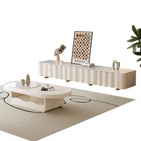 Ensemble Table Basse Nuage en Bois Crème Minimaliste Moderne et Meuble TV Géométrique avec Tiroirs pour Salon