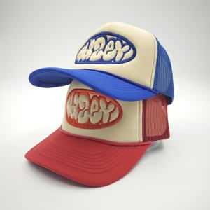 Casquette de camionneur unisexe à 5 panneaux en mousse et maille brodée avec motif de lettres imprimées en relief, style sportif pour adultes, utilisation en extérieur - Product Image 1