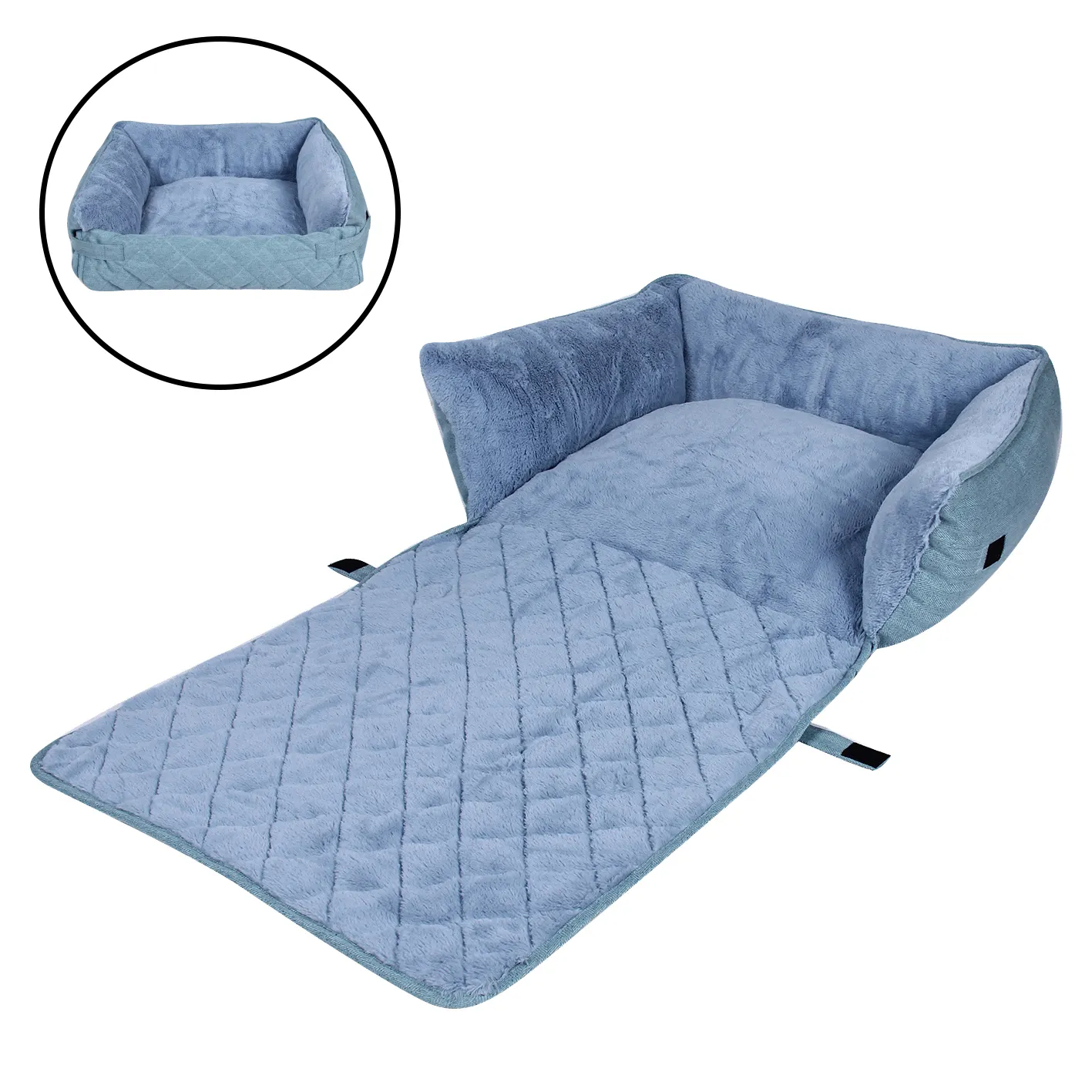 FAIRYPET, fabricante al por mayor, imitación de yute, sofá cama de terciopelo PV para mascotas, parte inferior antideslizante, estirable, extraíble