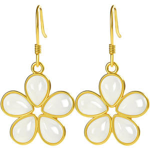 Boucles d'oreilles en jade néphrite Hetian naturel, fleurs de jade, argent S925, bijoux pour femmes, cadeau avec certificat d'évaluation D1112 - Product Image 5
