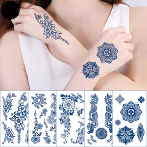 Stiker Tato Semi Permanen Biru Tua Tahan Lama Ultra Realistis untuk Dewasa