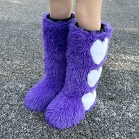 Hiver Femmes Neige Fausse Fourrure Long Boots Warm Plush Platform Knee-high Boot Outdoor Furry Cute Over-the-knee Heart Boots