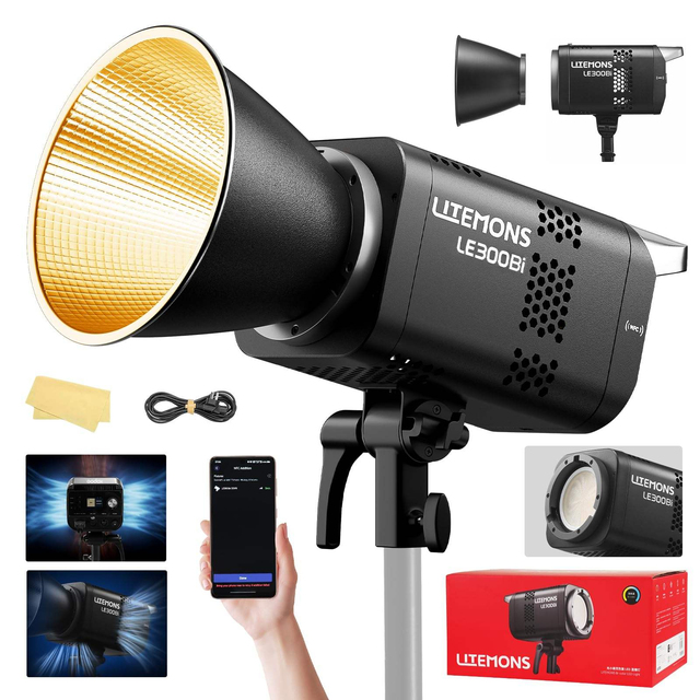 Godox Litemons LE300Bi 300W Bi-color COB LED Video Light Bowens Mount Professional High Power Continuous Studio Lighting APP