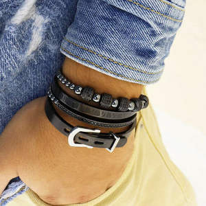 Ensemble de 4 Bracelets de luxe pour hommes, breloques en <span class=keywords><strong>macramé</strong></span>, en acier inoxydable, numérique romain, <span class=keywords><strong>manchette</strong></span>, boucle - Product Image 4