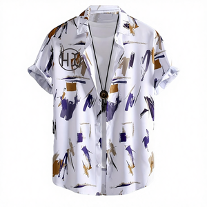 Wholesale <b>Men</b> Summer Casual Print Breathable Graffiti <b>Shirts</b> Lapel Button Short Sleeve <b>Hawaiian</b> <b>Shirt</b> Quick Drying Comfortable - Product Image 4