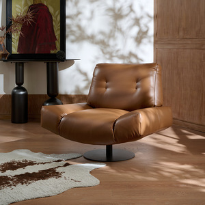 Sillón Individual Retro de Lujo, Diseño Tapizado en Cuero Genuino, para Sala de Estar, Dormitorio, Uso en Hoteles - Product Image 1